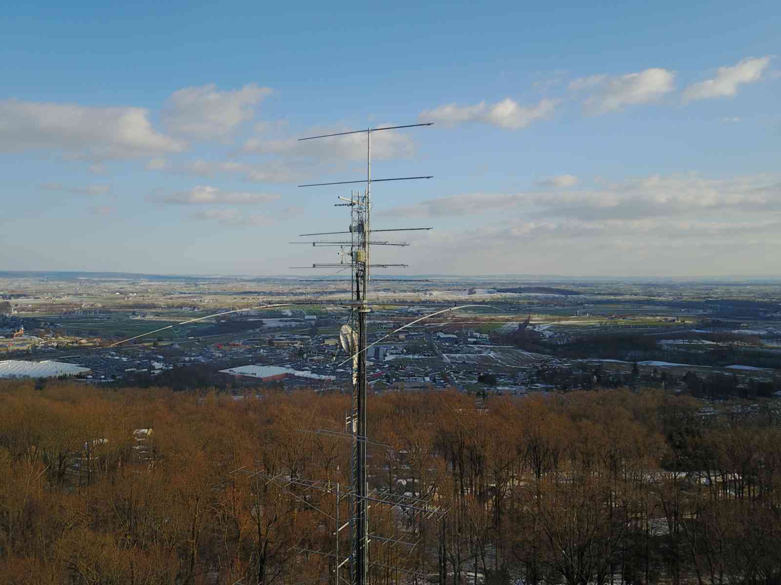 view of the top of the tower and the view east